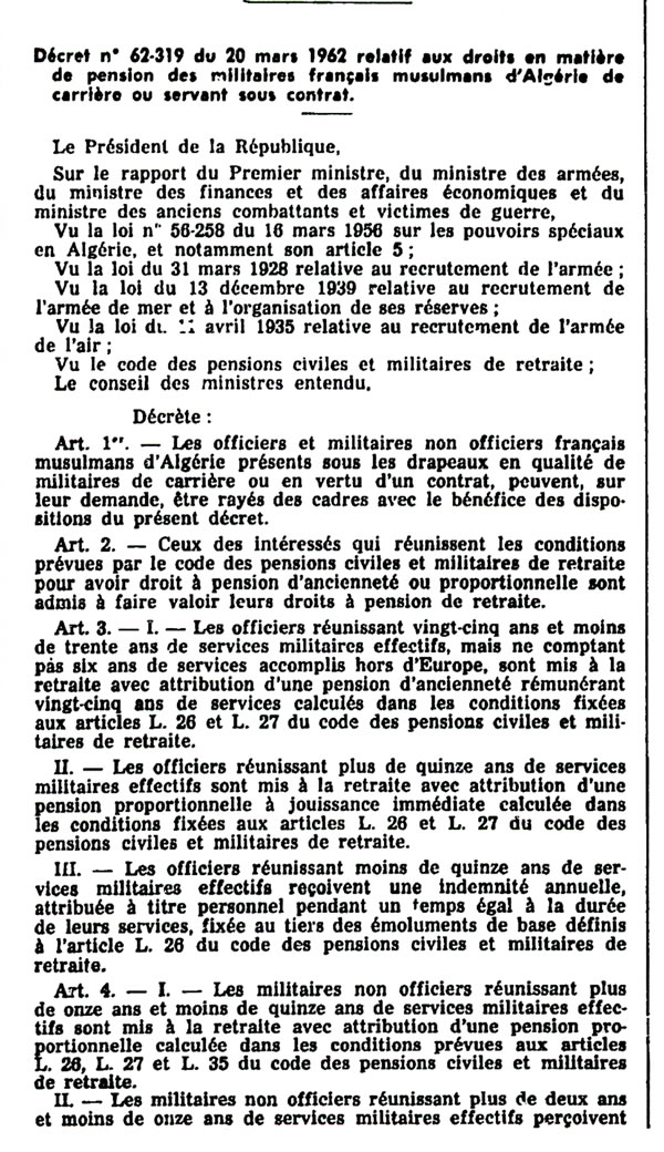 sort des militaires français algériens mars 1962