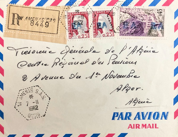lettre recommandée avec étiquette deu CAS de In Amenas
